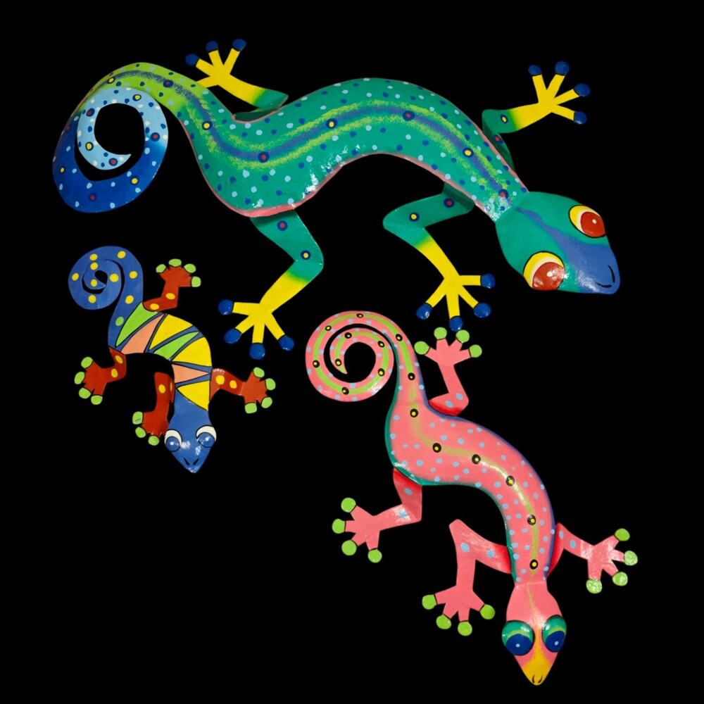 Lot of Gecko Lizard Metal Wall Art Decor Indoor Outdoor 28" 18" 12" Tiki Beach